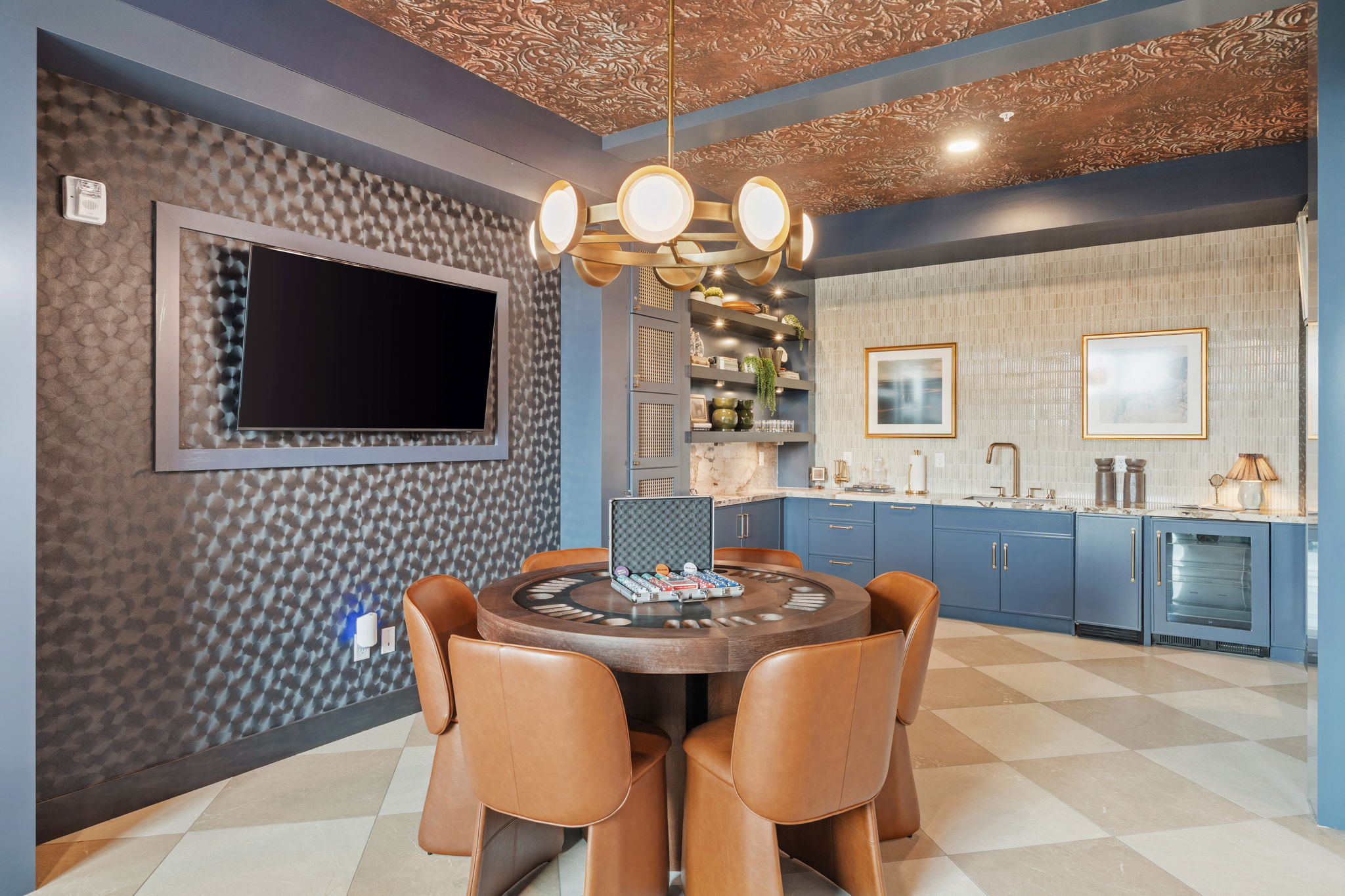 Parlor room whiskey lounge with poker table