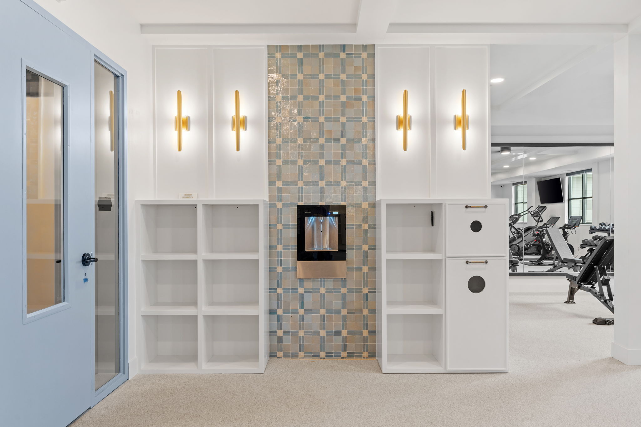 Fitness room lockers and built in cabinets
